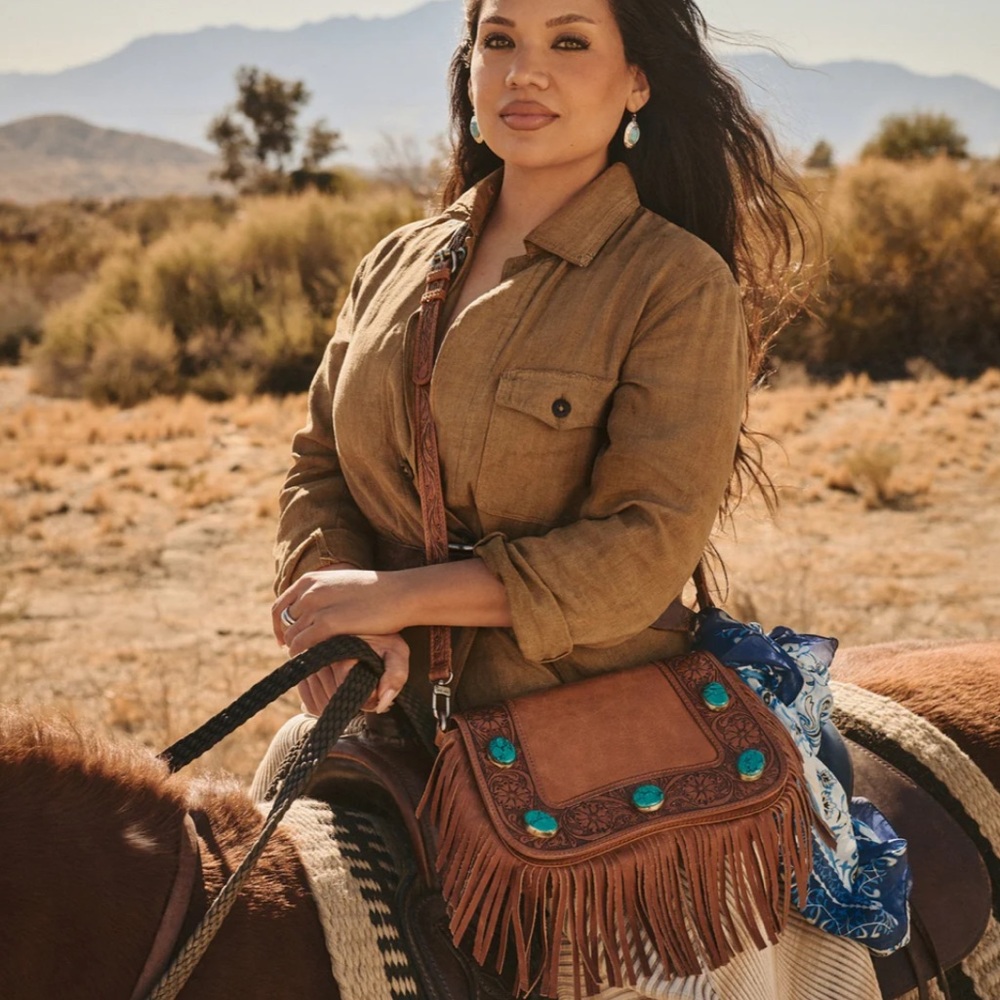 Loyal West - Boho Fringe Crossbody Bag with Turquoise Accents -